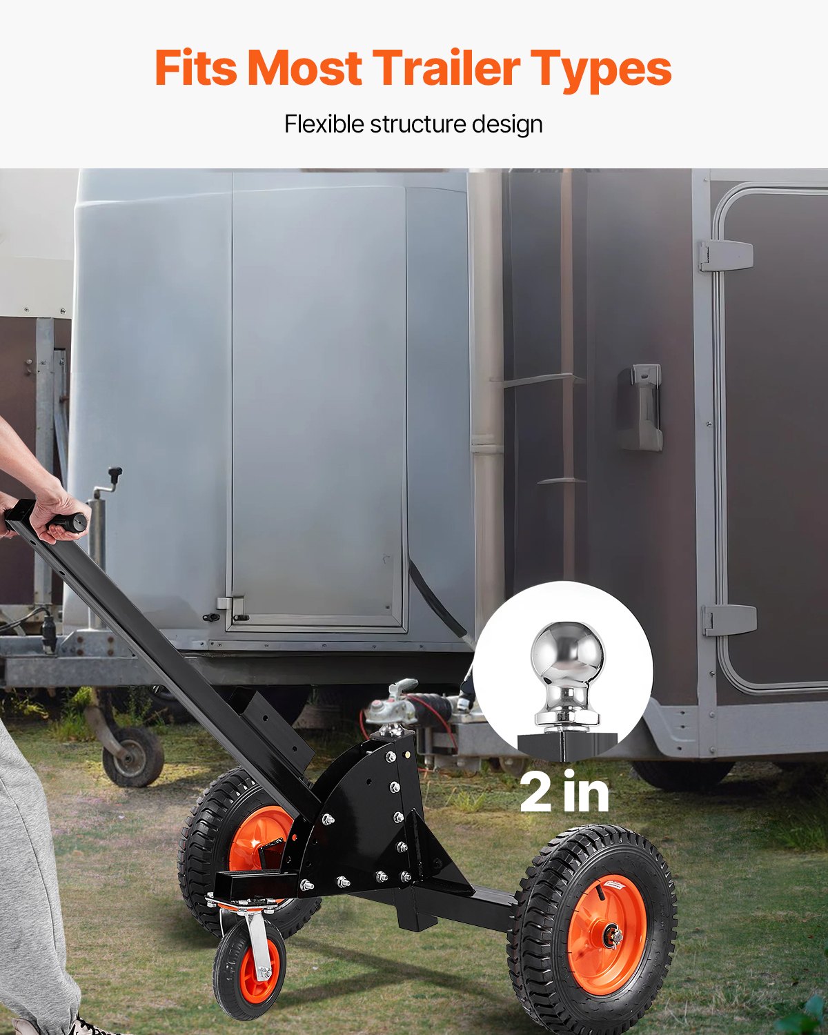 Trailer Dolly, 1500lbs Tongue Weight Capacity, 2 in 1 Trailer Mover with 2 in Ball, 16 in Pneumatic Tires and Universal Wheel, Portable Tow Dolly for Moving Car RV Trailer - Image 6