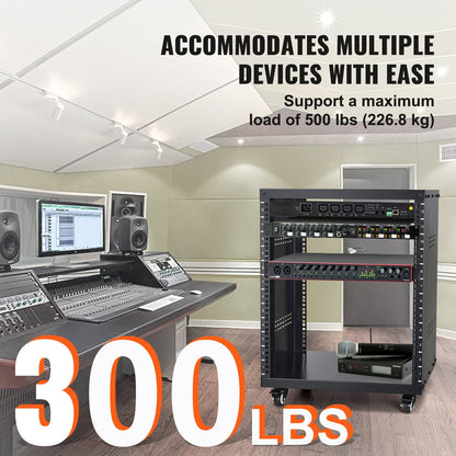 12U AV Rack Stand, 136.08kg Capacity, Network Stereo Recording Studio Rack with Lockable Caster Wheels Round & Square Holes, Special Vent for 482.6 mm Audio Video Musical & IT Equipment Mounting - Image 3