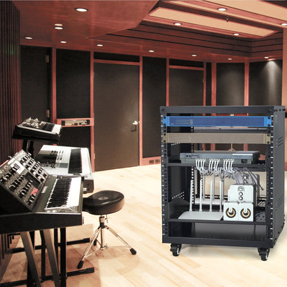12U AV Rack Stand, 136.08kg Capacity, Network Stereo Recording Studio Rack with Lockable Caster Wheels Round & Square Holes, Special Vent for 482.6 mm Audio Video Musical & IT Equipment Mounting - Image 8