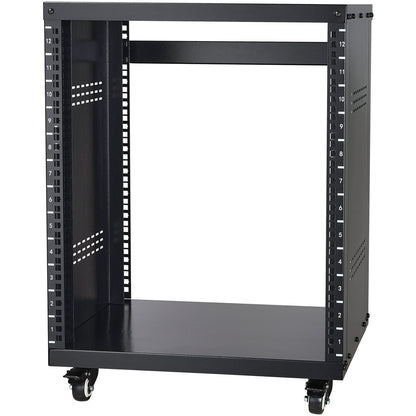 12U AV Rack Stand, 136.08kg Capacity, Network Stereo Recording Studio Rack with Lockable Caster Wheels Round & Square Holes, Special Vent for 482.6 mm Audio Video Musical & IT Equipment Mounting - Image 9