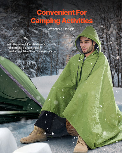 Camping Blanket 2 m x 1.5 m Wearable Warm Stadium Blanket Army Green - Image 2