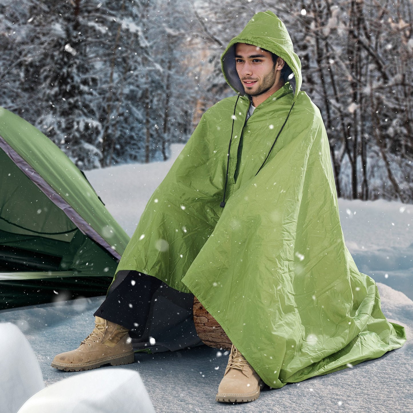 Camping Blanket 2 m x 1.5 m Wearable Warm Stadium Blanket Army Green - Image 8