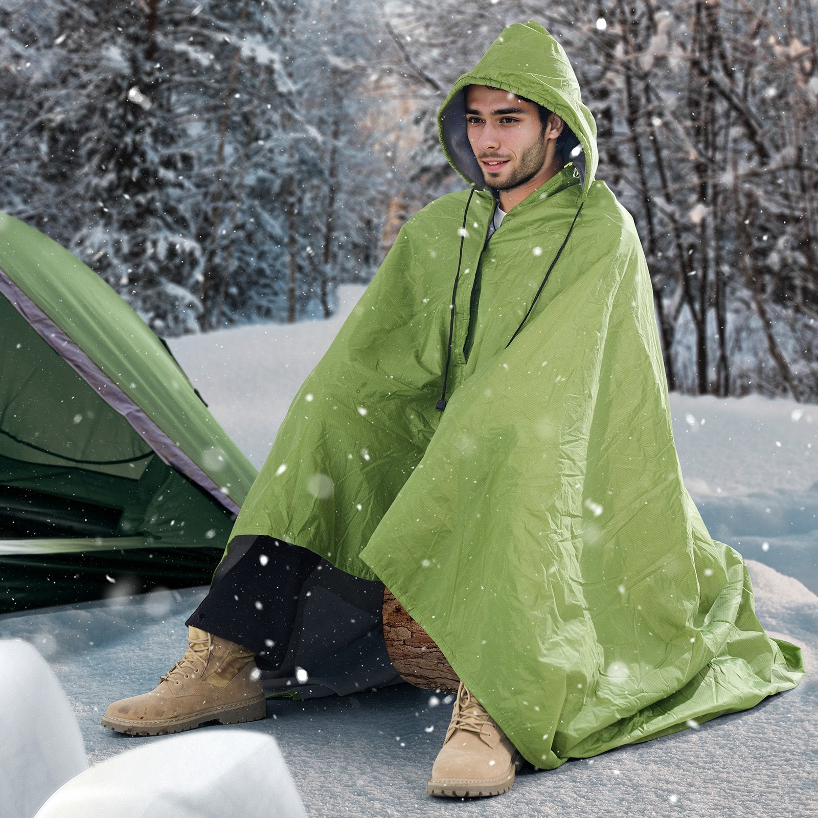 Camping Blanket 2 m x 1.5 m Wearable Warm Stadium Blanket Army Green - Image 8