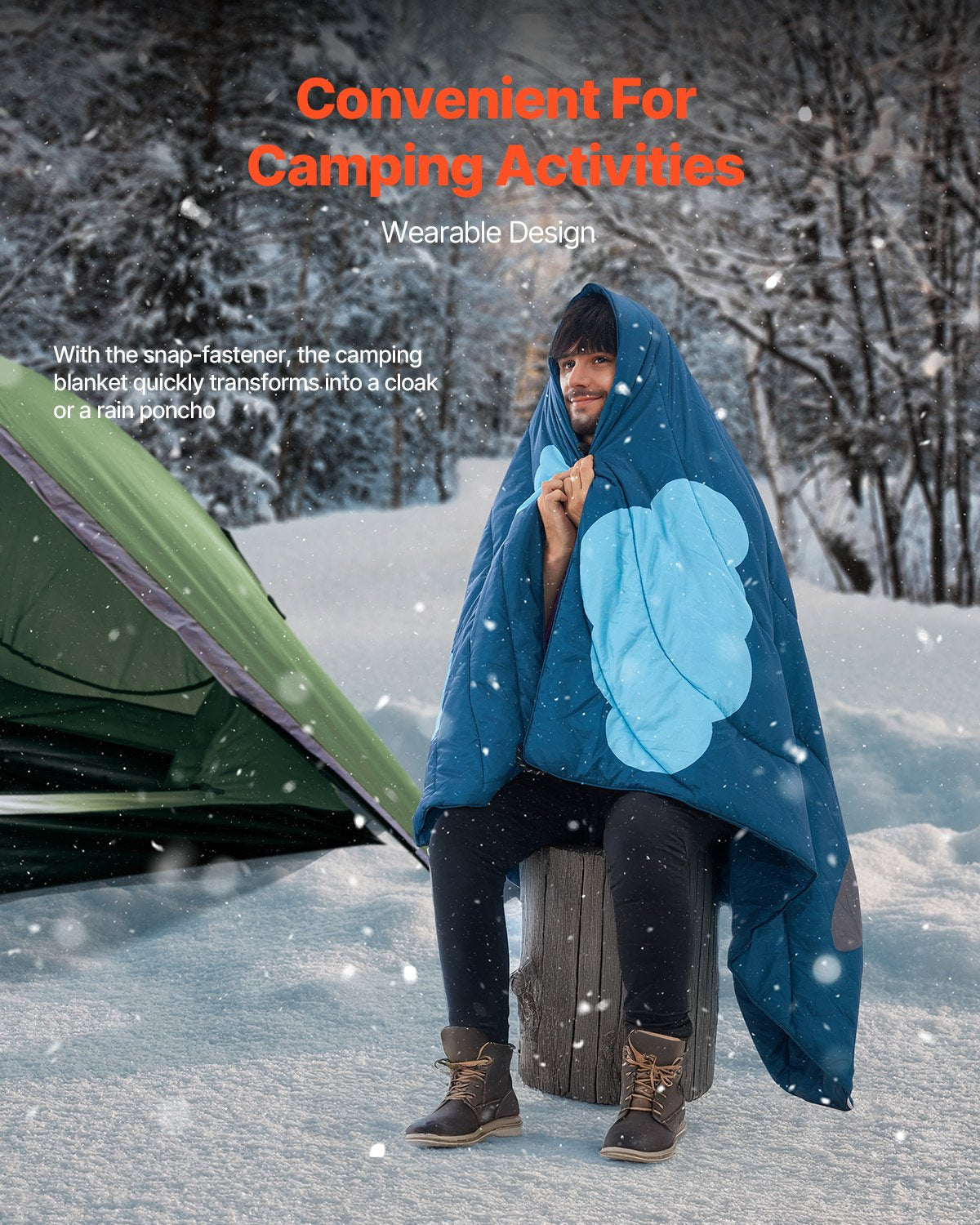 Camping Blanket 1.9 m x 1.32 m Wearable Warm Stadium Blanket Outdoor - Image 2