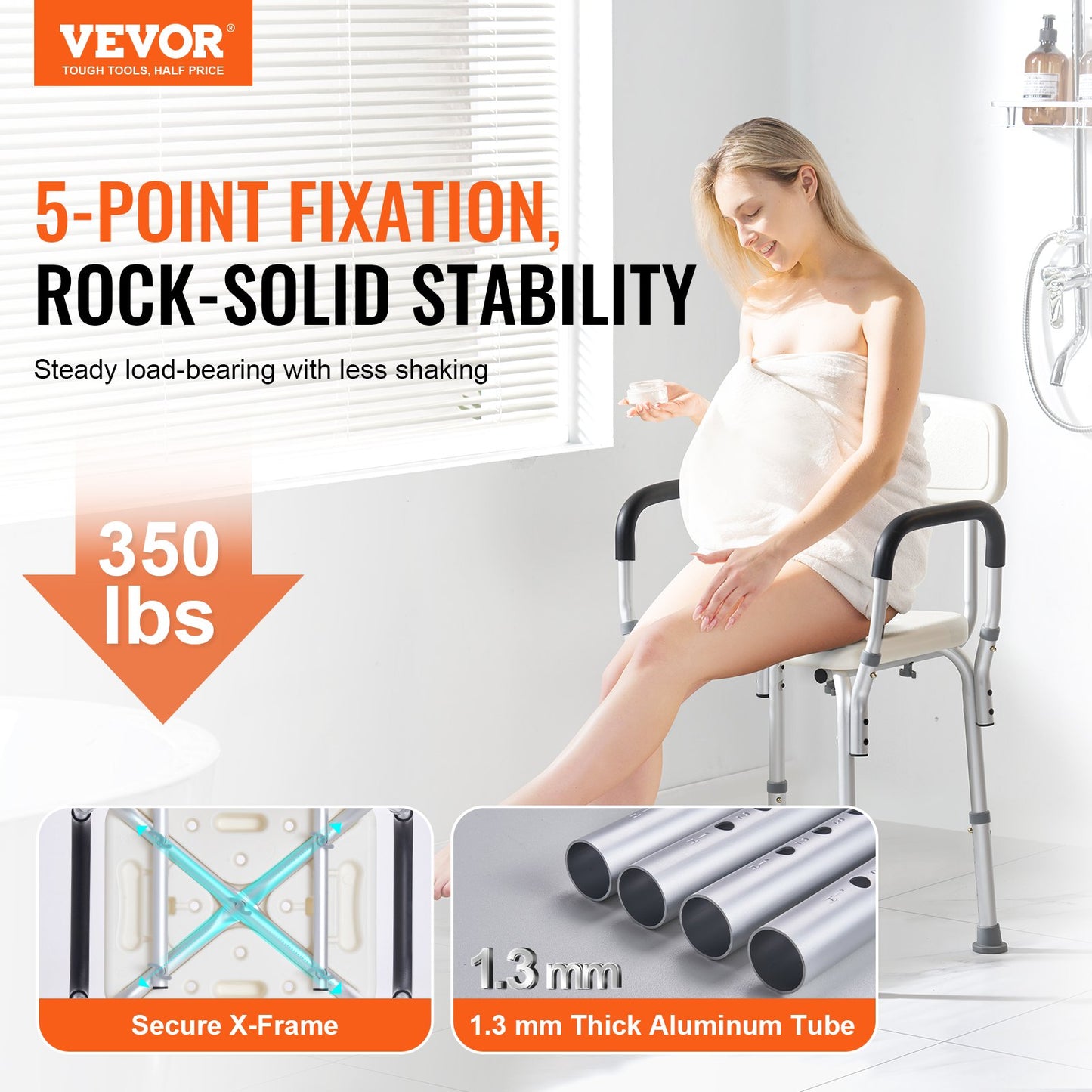 Shower Chair, Shower Seat with Back, Adjustable Height Shower Stool, Shower Chair for Inside Shower Bathtub, Non-slip Bathroom Bench Bath Chair for Elderly Disabled Handicap, 158.8 kg Capacity - Image 2