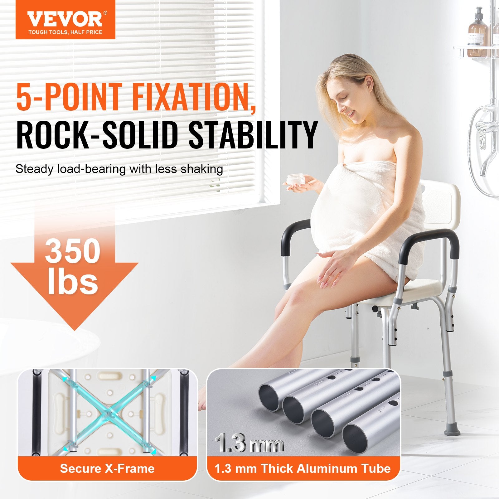Shower Chair, Shower Seat with Back, Adjustable Height Shower Stool, Shower Chair for Inside Shower Bathtub, Non-slip Bathroom Bench Bath Chair for Elderly Disabled Handicap, 158.8 kg Capacity - Image 2