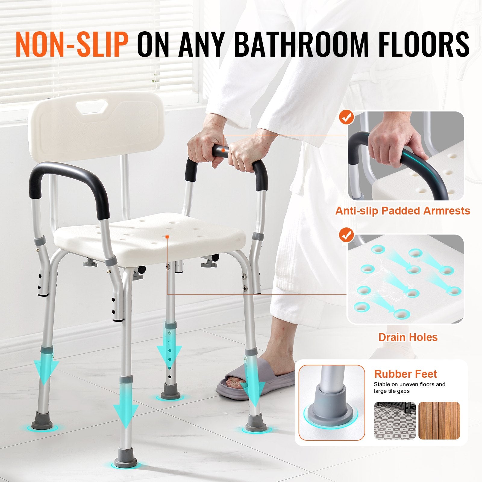 Shower Chair, Shower Seat with Back, Adjustable Height Shower Stool, Shower Chair for Inside Shower Bathtub, Non-slip Bathroom Bench Bath Chair for Elderly Disabled Handicap, 158.8 kg Capacity - Image 3
