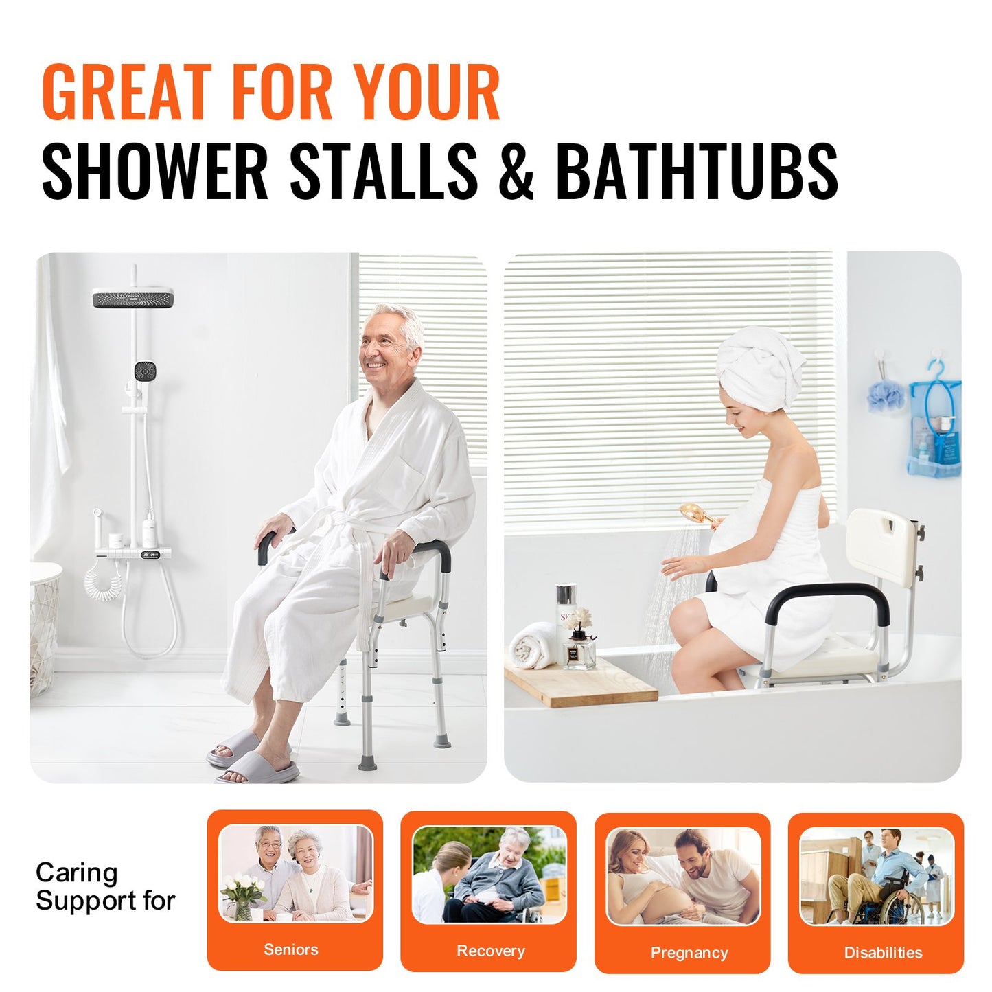 Shower Chair, Shower Seat with Back, Adjustable Height Shower Stool, Shower Chair for Inside Shower Bathtub, Non-slip Bathroom Bench Bath Chair for Elderly Disabled Handicap, 158.8 kg Capacity - Image 5