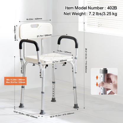 Shower Chair, Shower Seat with Back, Adjustable Height Shower Stool, Shower Chair for Inside Shower Bathtub, Non-slip Bathroom Bench Bath Chair for Elderly Disabled Handicap, 158.8 kg Capacity - Image 6