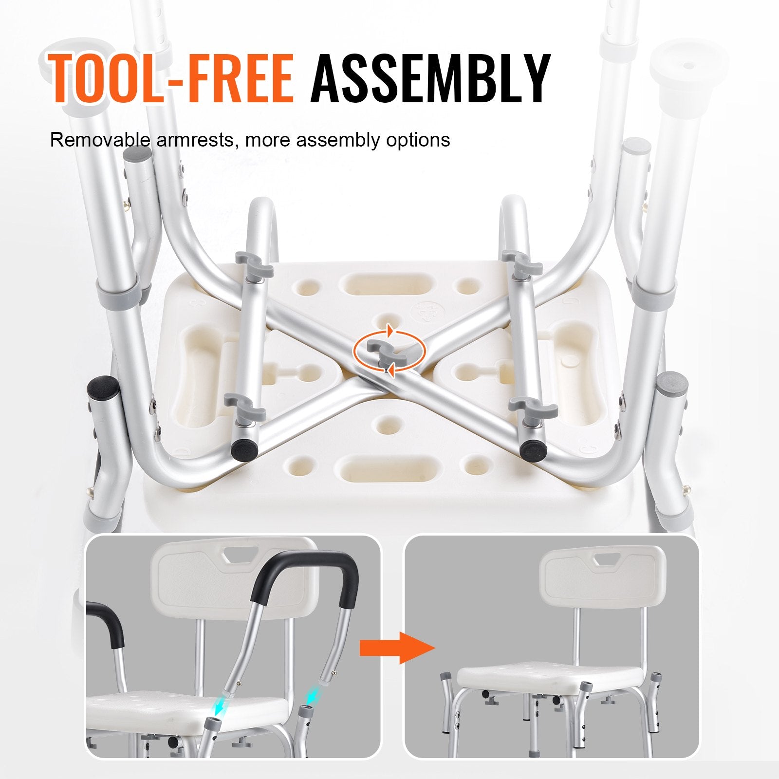 Shower Chair, Shower Seat with Back, Adjustable Height Shower Stool, Shower Chair for Inside Shower Bathtub, Non-slip Bathroom Bench Bath Chair for Elderly Disabled Handicap, 158.8 kg Capacity - Image 7