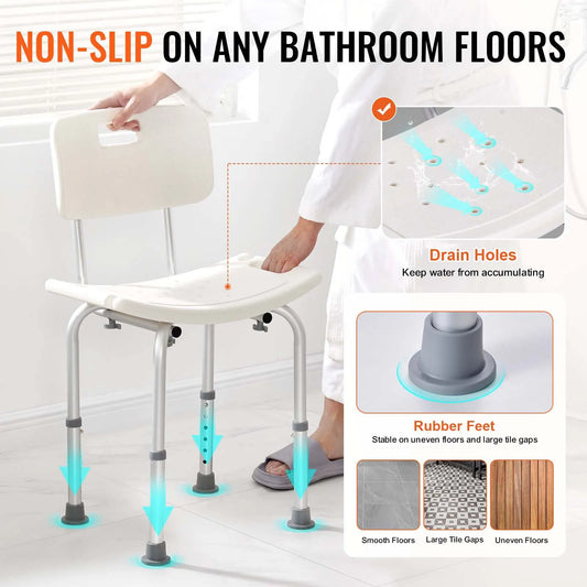 Shower Chair, Shower Seat with Back, Adjustable Height Shower Stool, Shower Chair for Inside Shower Bathtub, Non-slip Bathroom Bench Bath Chair for Elderly Disabled Handicap, 158.8 kg Capacity - Image 3
