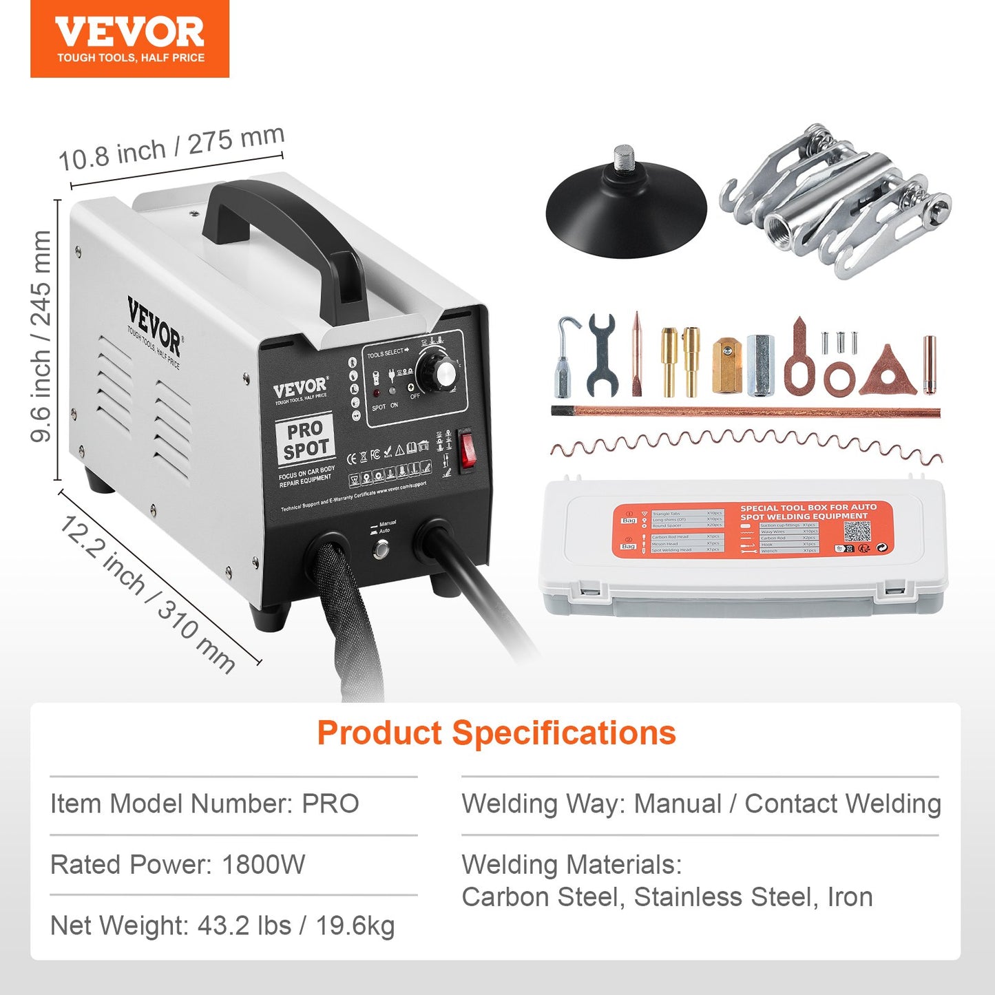 Stud Welder Dent Repair Kit, 1.8KW Spot Welder Dent Puller with Auto/Manual Welding & 7 Versatile Modes, Auto Body Spot Welding Dent Puller Machine for Car, Truck Dent Repair - Image 7
