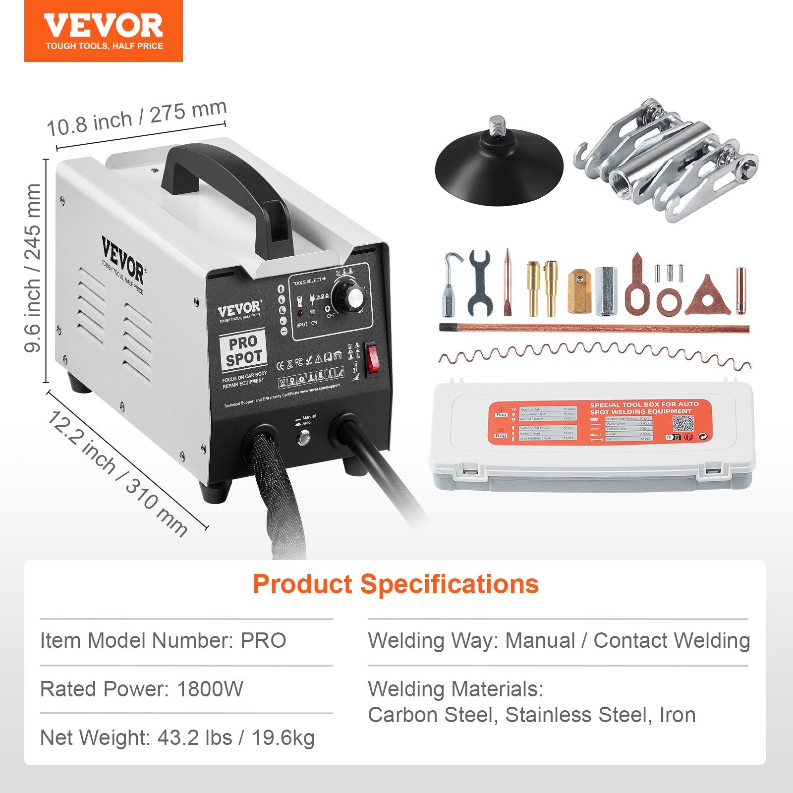 Stud Welder Dent Repair Kit, 1.8KW Spot Welder Dent Puller with Auto/Manual Welding & 7 Versatile Modes, Auto Body Spot Welding Dent Puller Machine for Car, Truck Dent Repair - Image 7