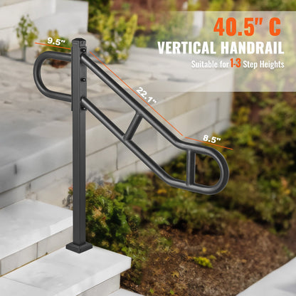 Single Post Handrail for Outdoor 1-3 Steps, 40.5" L x 35.4" H Metal Bent Stair Handrails, Floor Mounted Carbon Steel Stair Railing, U-Shaped Post Grab Rails with 2 Anti-Skid Crossbar for Garage - Image 4
