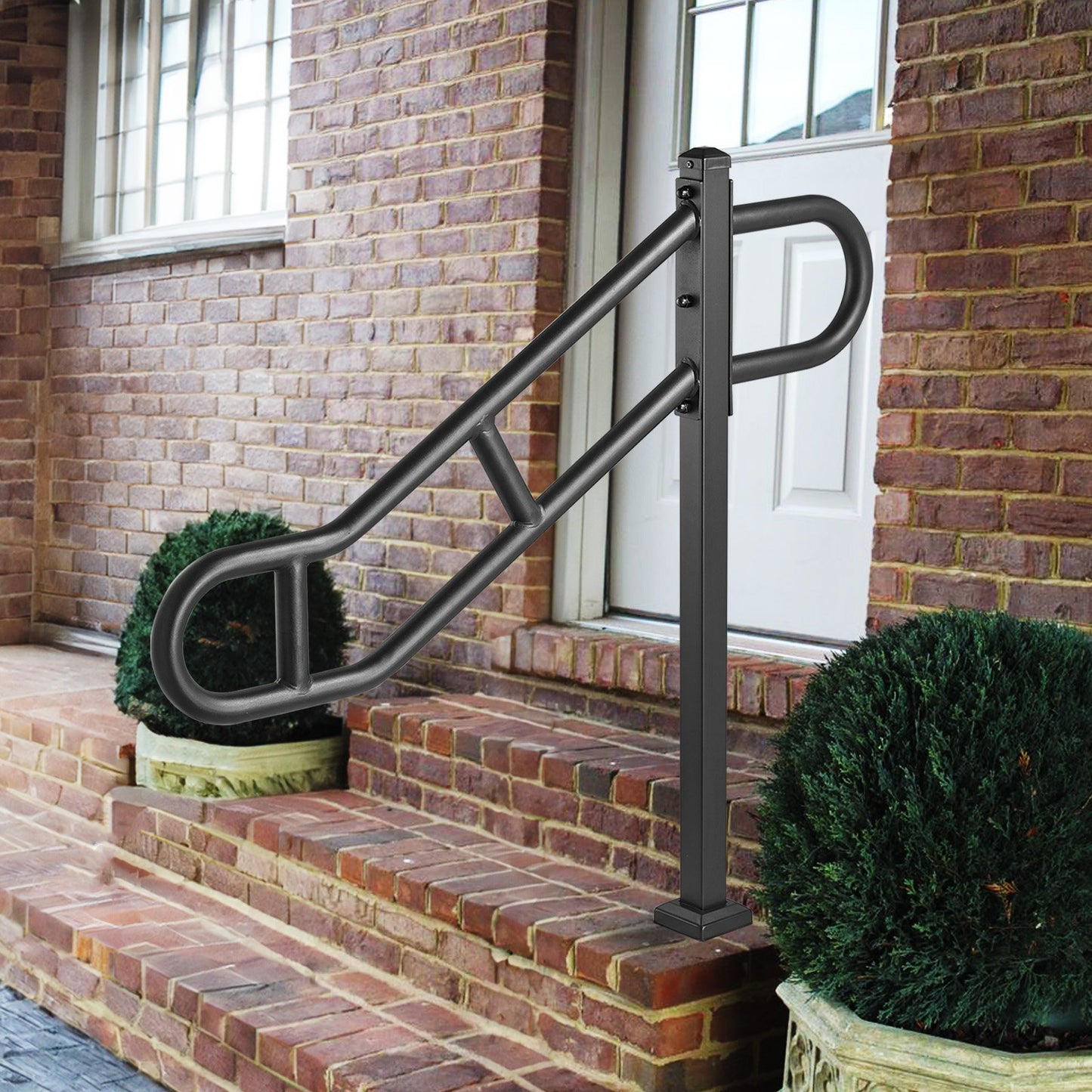 Single Post Handrail for Outdoor 1-3 Steps, 40.5" L x 35.4" H Metal Bent Stair Handrails, Floor Mounted Carbon Steel Stair Railing, U-Shaped Post Grab Rails with 2 Anti-Skid Crossbar for Garage - Image 8
