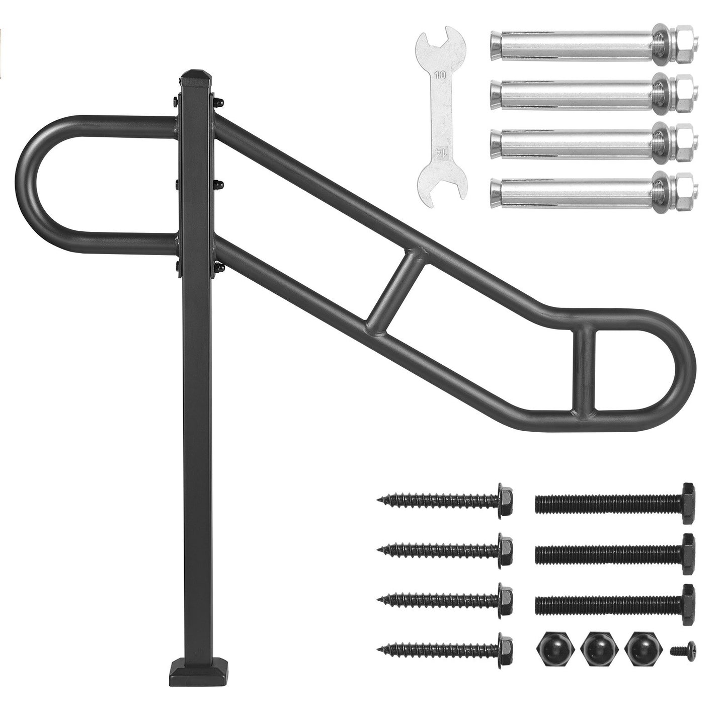 Single Post Handrail for Outdoor 1-3 Steps, 40.5" L x 35.4" H Metal Bent Stair Handrails, Floor Mounted Carbon Steel Stair Railing, U-Shaped Post Grab Rails with 2 Anti-Skid Crossbar for Garage - Image 9