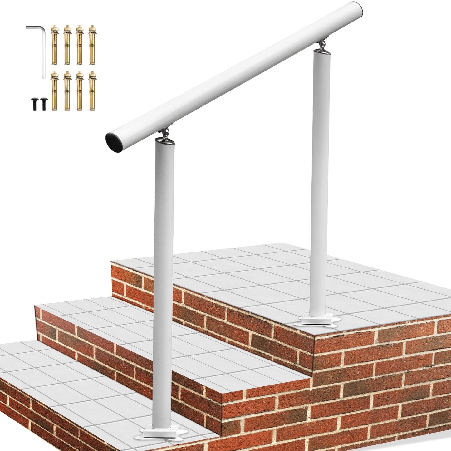 Handrail Outdoor Stairs, 3ft, 34 Inch Outdoor Handrail, Outdoor Stair Railing Adjustable from 0 to 60 Degrees Handrail for Stairs Outdoor White Aluminum Stair Railing for Garden, Office Area