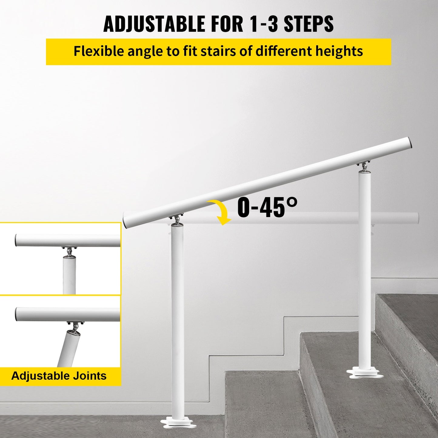 Handrail Outdoor Stairs, 3ft, 34 Inch Outdoor Handrail, Outdoor Stair Railing Adjustable from 0 to 60 Degrees Handrail for Stairs Outdoor White Aluminum Stair Railing for Garden, Office Area - Image 3