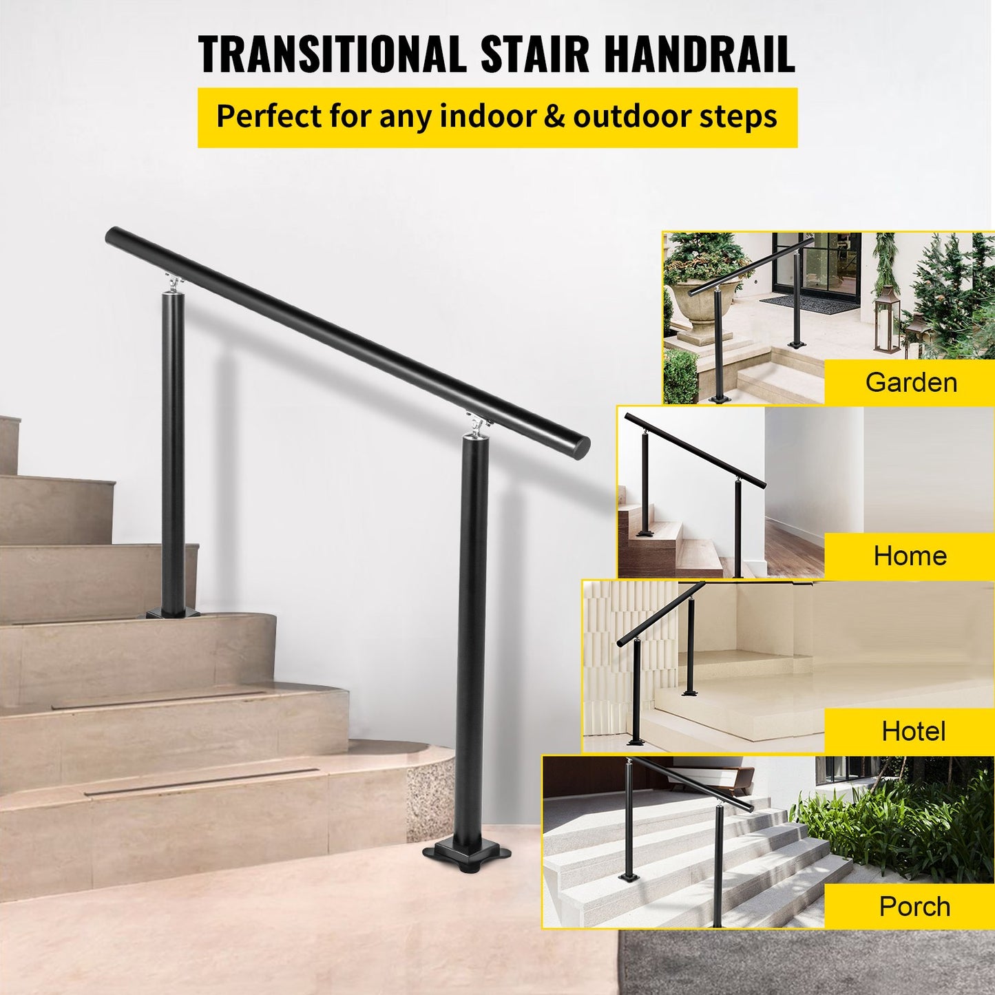 Handrail Outdoor Stairs, 3ft, 34 Inch Outdoor Handrail, Outdoor Stair Railing Adjustable from 0 to 60 Degrees Handrail for Stairs Outdoor Black Aluminum Stair Railing for Garden, Office Area - Image 2