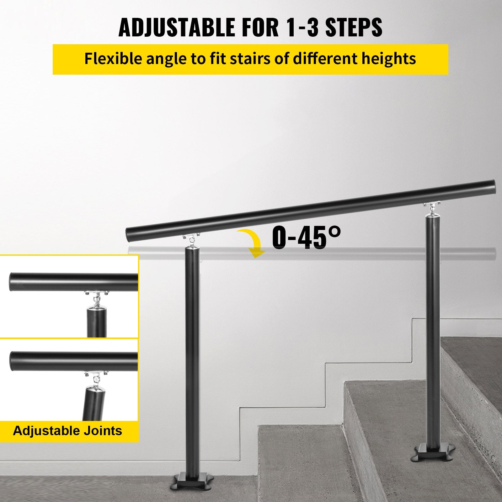 Handrail Outdoor Stairs, 3ft, 34 Inch Outdoor Handrail, Outdoor Stair Railing Adjustable from 0 to 60 Degrees Handrail for Stairs Outdoor Black Aluminum Stair Railing for Garden, Office Area - Image 3