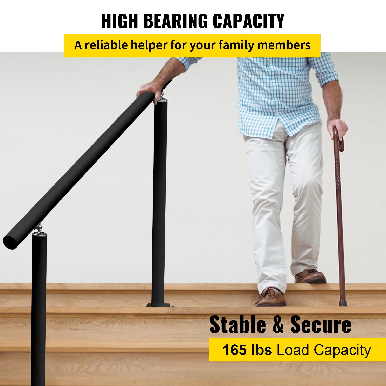 Handrail Outdoor Stairs, 3ft, 34 Inch Outdoor Handrail, Outdoor Stair Railing Adjustable from 0 to 60 Degrees Handrail for Stairs Outdoor Black Aluminum Stair Railing for Garden, Office Area - Image 4
