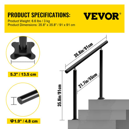 Handrail Outdoor Stairs, 3ft, 34 Inch Outdoor Handrail, Outdoor Stair Railing Adjustable from 0 to 60 Degrees Handrail for Stairs Outdoor Black Aluminum Stair Railing for Garden, Office Area - Image 7
