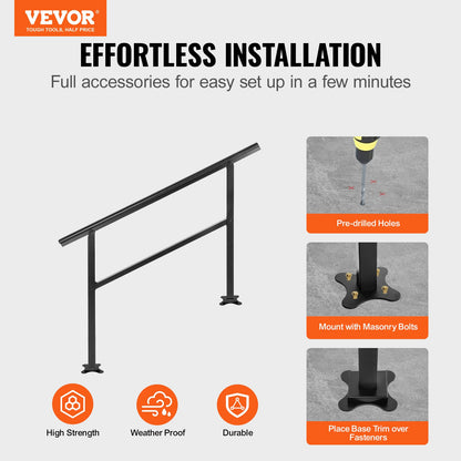 Handrail Outdoor Stairs 47.6 X 35.2 Inch Outdoor Handrail Outdoor Stair Railing Adjustable from 0 to 30 Degrees Handrail for Stairs Outdoor Aluminum Black Stair Railing Fit 3-4 Steps - Image 2