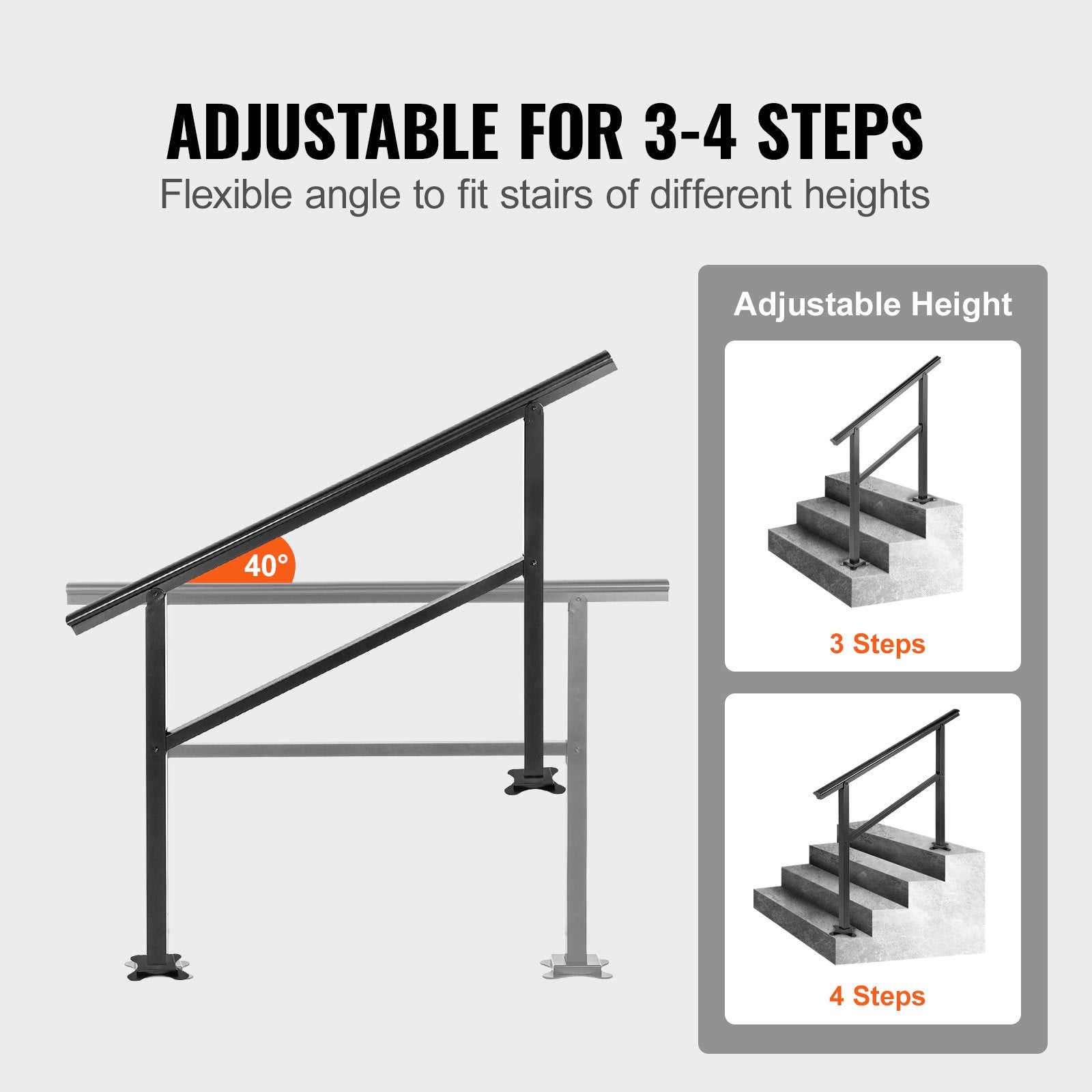 Handrail Outdoor Stairs 47.6 X 35.2 Inch Outdoor Handrail Outdoor Stair Railing Adjustable from 0 to 30 Degrees Handrail for Stairs Outdoor Aluminum Black Stair Railing Fit 3-4 Steps - Image 4