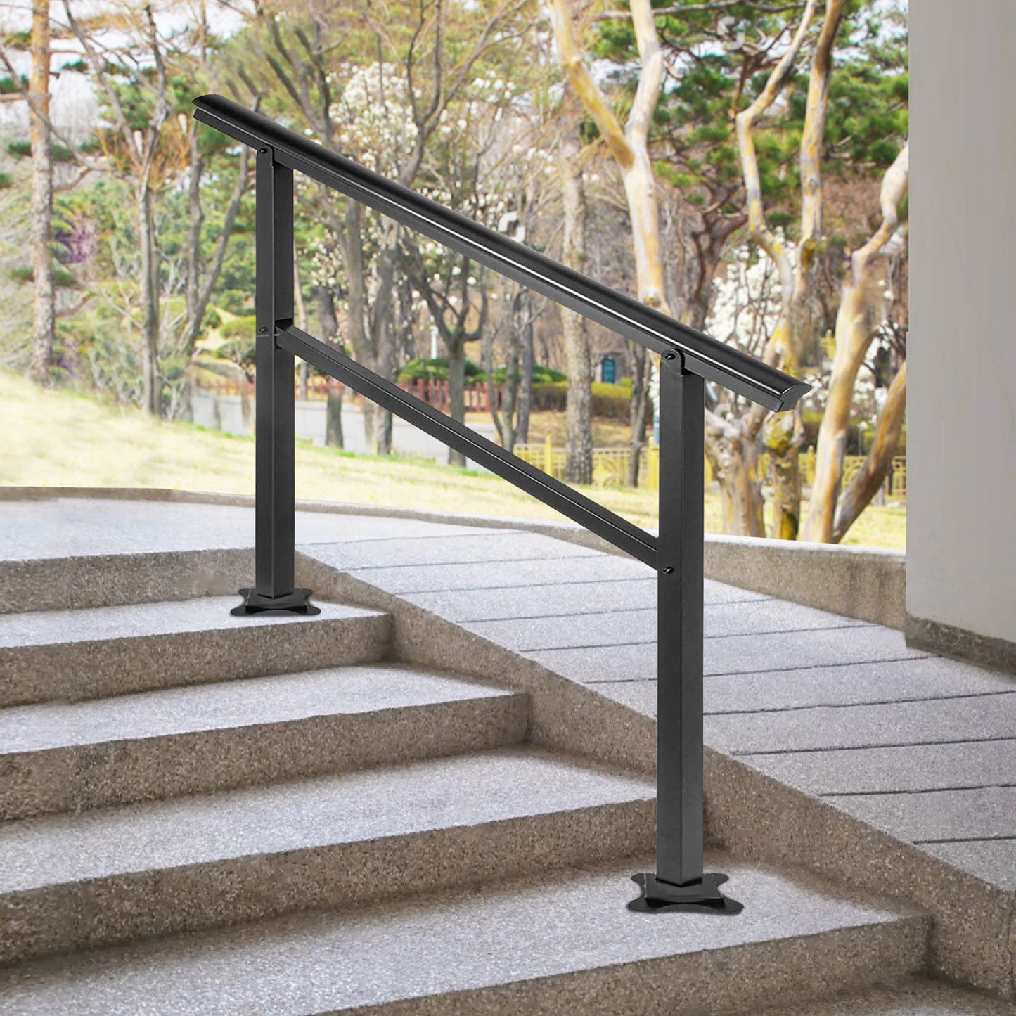 Handrail Outdoor Stairs 47.6 X 35.2 Inch Outdoor Handrail Outdoor Stair Railing Adjustable from 0 to 30 Degrees Handrail for Stairs Outdoor Aluminum Black Stair Railing Fit 3-4 Steps - Image 8