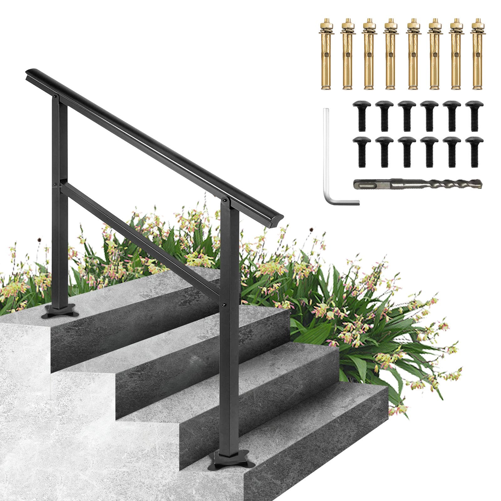 Handrail Outdoor Stairs 47.6 X 35.2 Inch Outdoor Handrail Outdoor Stair Railing Adjustable from 0 to 30 Degrees Handrail for Stairs Outdoor Aluminum Black Stair Railing Fit 3-4 Steps - Image 9
