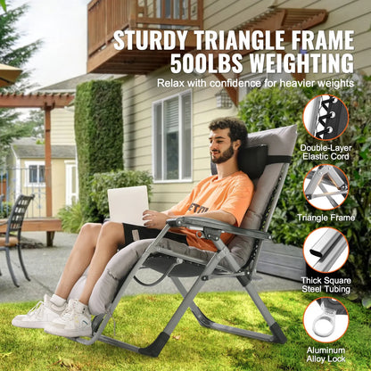 Zero Gravity Chair, 33 inch Zero Gravity Recliner Lounge Chair for Indoor and Outdoor, Adjustable Anti Gravity Chair with Cushion, Headrest, Footrest, and Cupholder, 500 lbs, Gray - Image 2