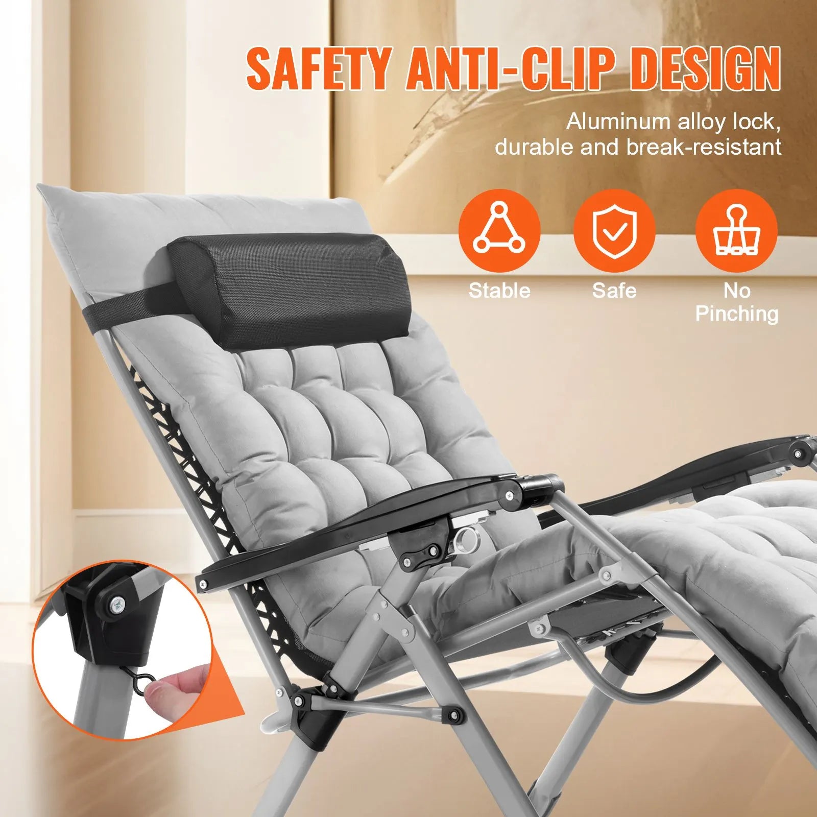 Zero Gravity Chair, 33 inch Zero Gravity Recliner Lounge Chair for Indoor and Outdoor, Adjustable Anti Gravity Chair with Cushion, Headrest, Footrest, and Cupholder, 500 lbs, Gray - Image 5