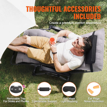 Zero Gravity Chair, 33 inch Zero Gravity Recliner Lounge Chair for Indoor and Outdoor, Adjustable Anti Gravity Chair with Cushion, Headrest, Footrest, and Cupholder, 500 lbs, Gray - Image 6