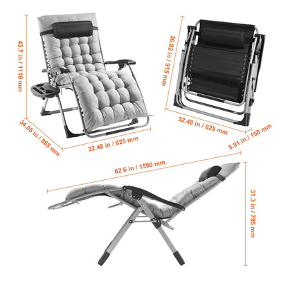 Zero Gravity Chair, 33 inch Zero Gravity Recliner Lounge Chair for Indoor and Outdoor, Adjustable Anti Gravity Chair with Cushion, Headrest, Footrest, and Cupholder, 500 lbs, Gray - Image 8