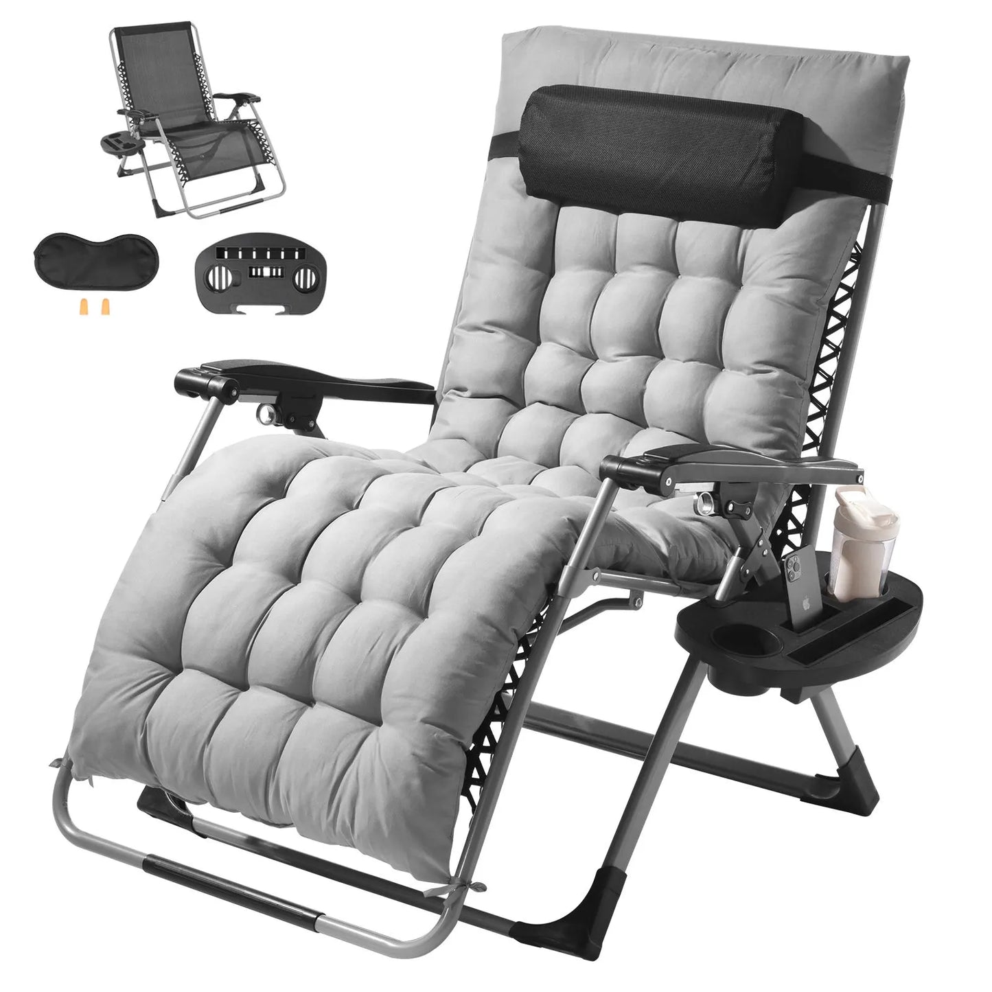 Zero Gravity Chair, 33 inch Zero Gravity Recliner Lounge Chair for Indoor and Outdoor, Adjustable Anti Gravity Chair with Cushion, Headrest, Footrest, and Cupholder, 500 lbs, Gray - Image 9
