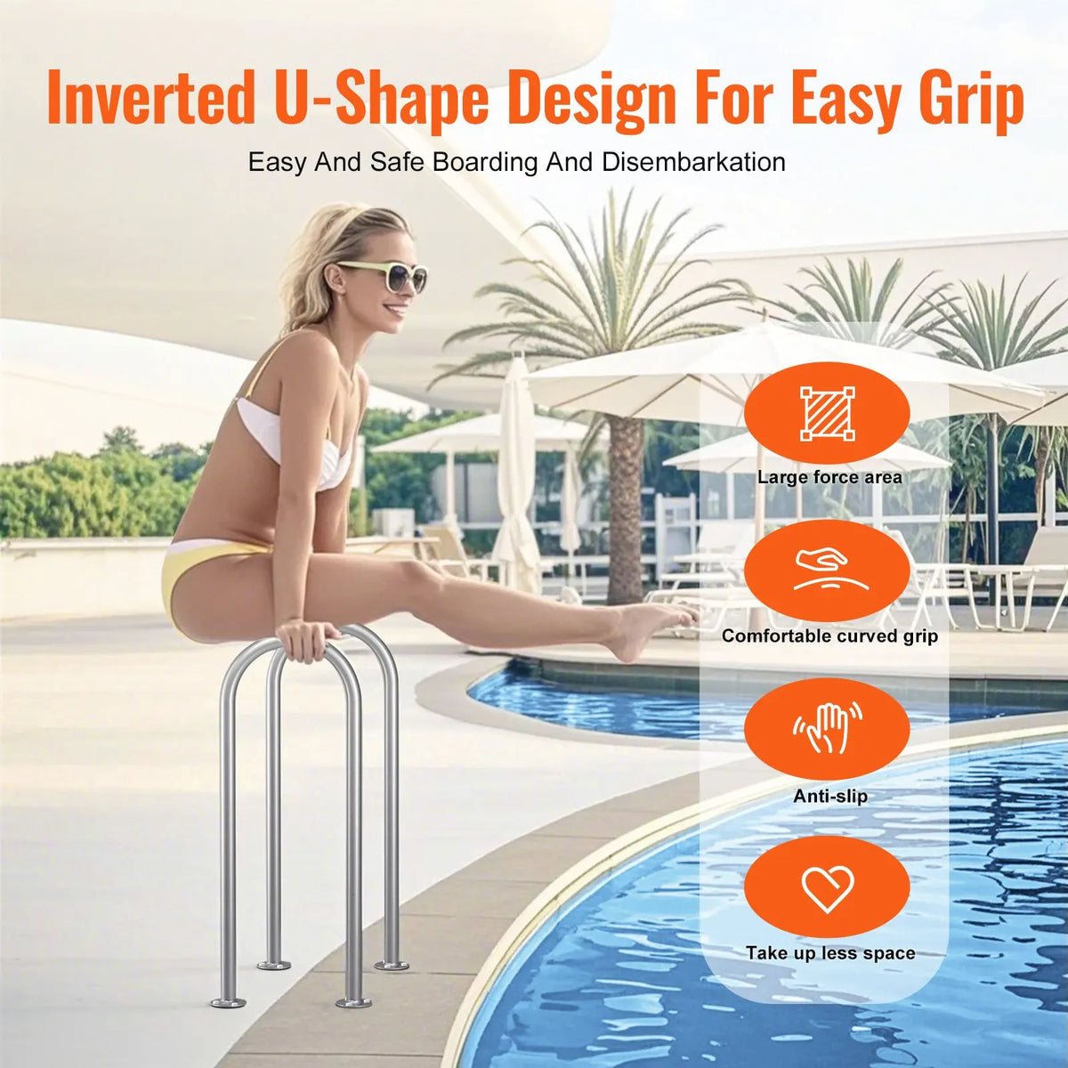 Pool Handrail,36 x 13 inch Pool Railing, Aluminum with Base Plate for Indoor/Outdoor Pools, Humanized Swimming Pool Safety Railing for Decks, Rust-Proof Grab Bar with Accessories for Spas Docks - Image 5