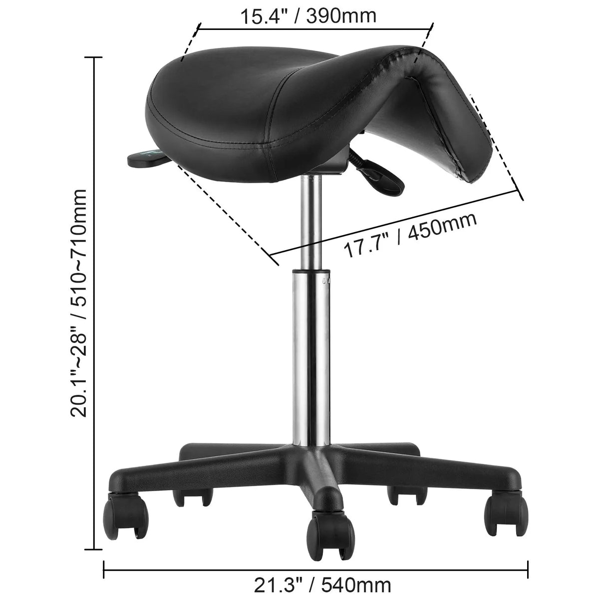 Saddle Stool with Wheels, 400 LBS Weight Capacity Ergonomic Rolling Saddle Stool, Height Adjustable Thickened PU Leather Swivel Saddle Stools Chair for Salon, Spa, Tattoo, Clinic, Black - Image 8