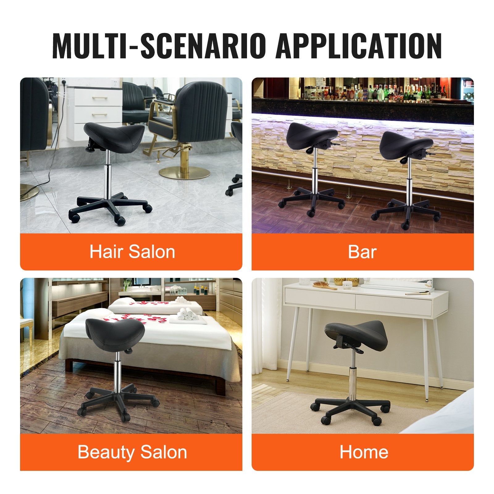 Saddle Stool with Wheels, 400 LBS Weight Capacity Ergonomic Rolling Saddle Stool, Height Adjustable Thickened PU Leather Swivel Saddle Stools Chair for Salon, Spa, Tattoo, Clinic, Black - Image 6