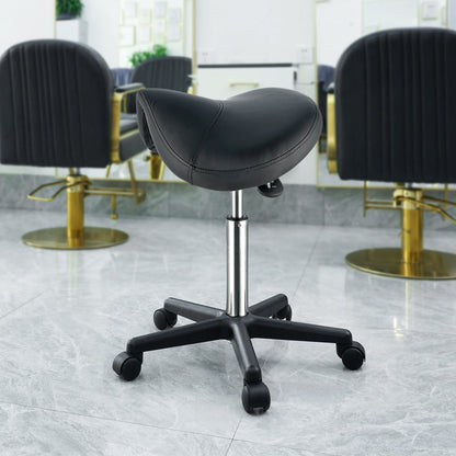 Saddle Stool with Wheels, 400 LBS Weight Capacity Ergonomic Rolling Saddle Stool, Height Adjustable Thickened PU Leather Swivel Saddle Stools Chair for Salon, Spa, Tattoo, Clinic, Black - Image 8