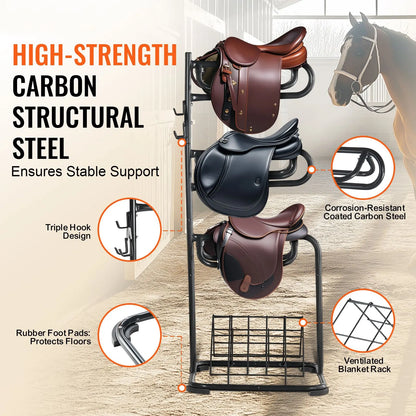 Freestanding Saddle Stand, 30 x 30 x 68.5 in, 3 Tiers Saddle Rack, Heavy Duty Saddle Blanket Holder with Removable & Rotating Tiers, English & Western Saddle Rack for Tack Room Organization - Image 2