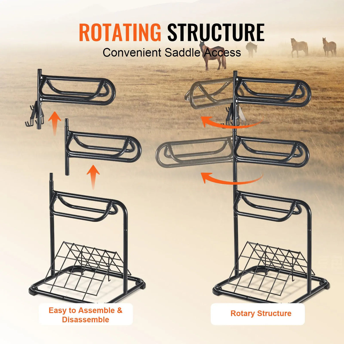 Freestanding Saddle Stand, 30 x 30 x 68.5 in, 3 Tiers Saddle Rack, Heavy Duty Saddle Blanket Holder with Removable & Rotating Tiers, English & Western Saddle Rack for Tack Room Organization - Image 3