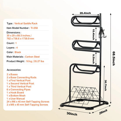 Freestanding Saddle Stand, 30 x 30 x 68.5 in, 3 Tiers Saddle Rack, Heavy Duty Saddle Blanket Holder with Removable & Rotating Tiers, English & Western Saddle Rack for Tack Room Organization - Image 7