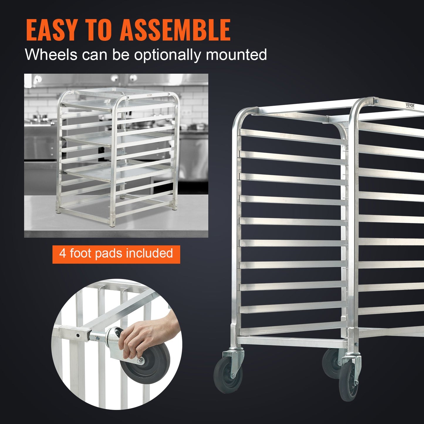 Bun Pan Rack, 10-Tier Commercial Bakery Racks with Brake Wheels, Aluminum Racking Trolley Storage for Half & Full Sheet, Speed Rack For Kitchen Home, Bread Baking Equipment, 660x515x985 mm - Image 5