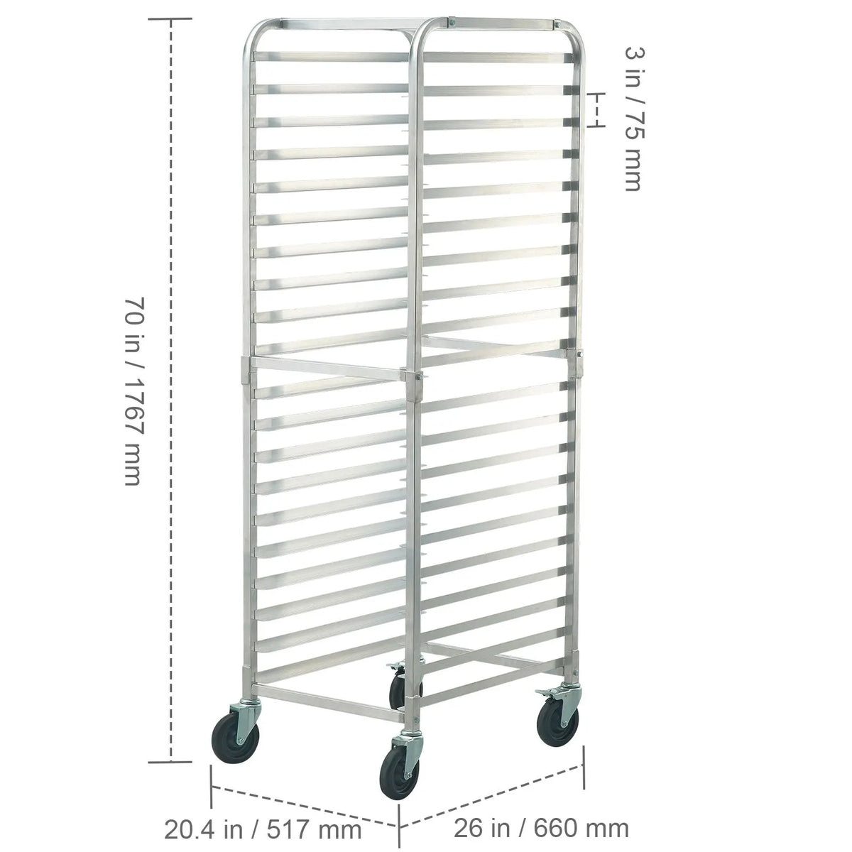 Bun Pan Rack, 20-Tier Commercial Bakery Racks with Brake Wheels, Aluminum Racking Trolley Storage for Half & Full Sheet, Speed Rack For Kitchen Home, Bread Baking Equipment, 660x517x1767 mm - Image 8