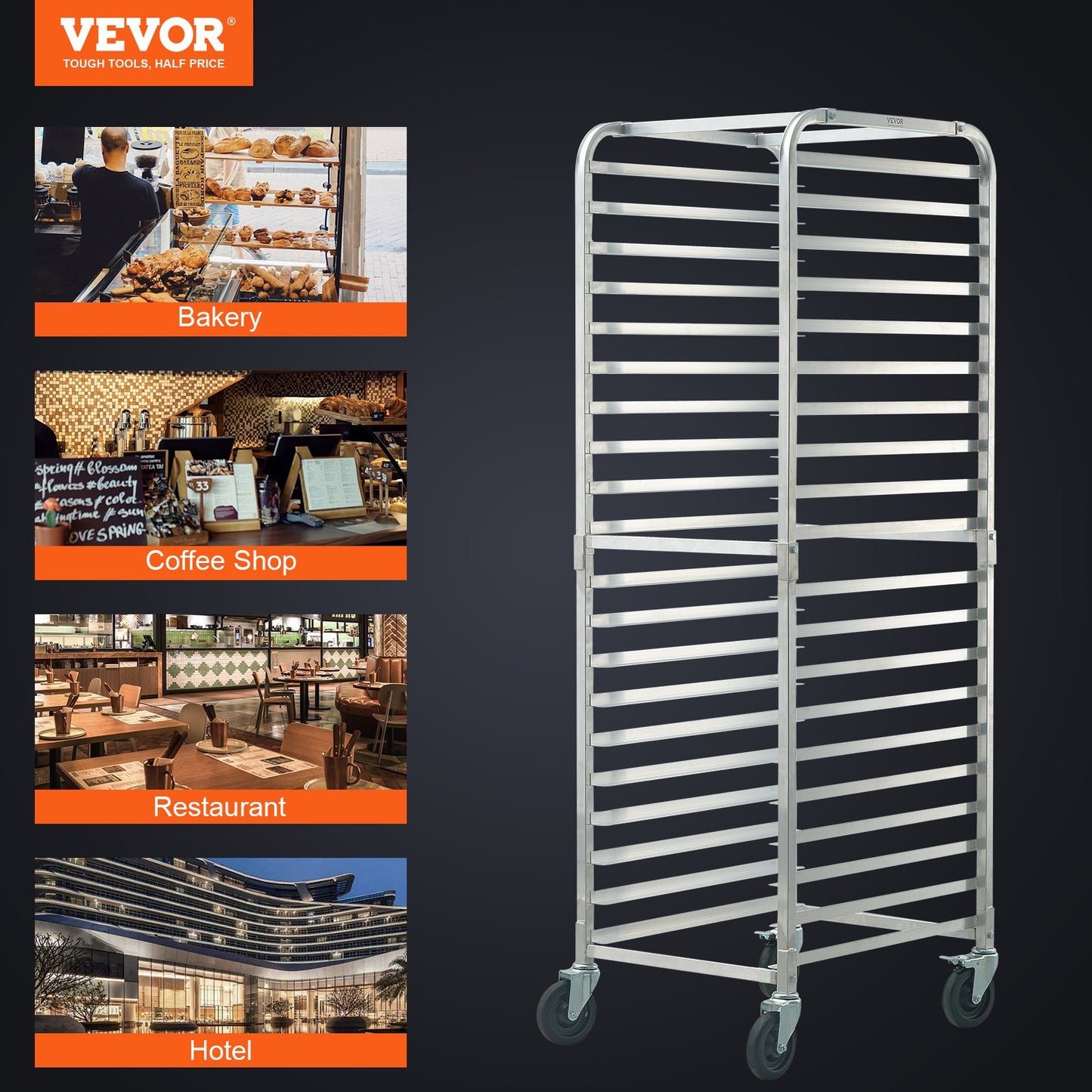 Bun Pan Rack, 20-Tier Commercial Bakery Racks with Brake Wheels, Aluminum Racking Trolley Storage for Half & Full Sheet, Speed Rack For Kitchen Home, Bread Baking Equipment, 660x517x1767 mm - Image 7