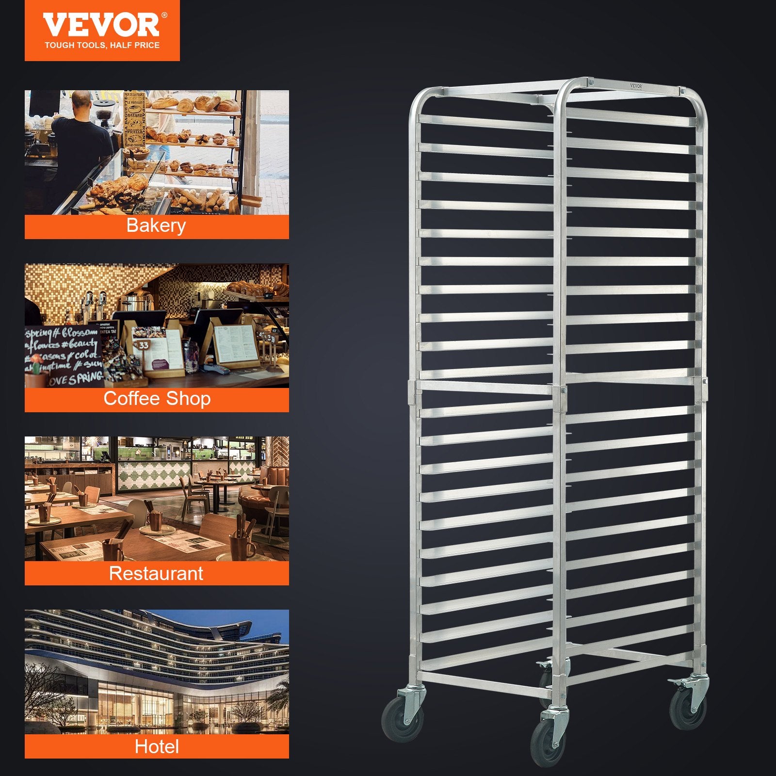 Bun Pan Rack, 20-Tier Commercial Bakery Racks with Brake Wheels, Aluminum Racking Trolley Storage for Half & Full Sheet, Speed Rack For Kitchen Home, Bread Baking Equipment, 660x517x1767 mm - Image 7