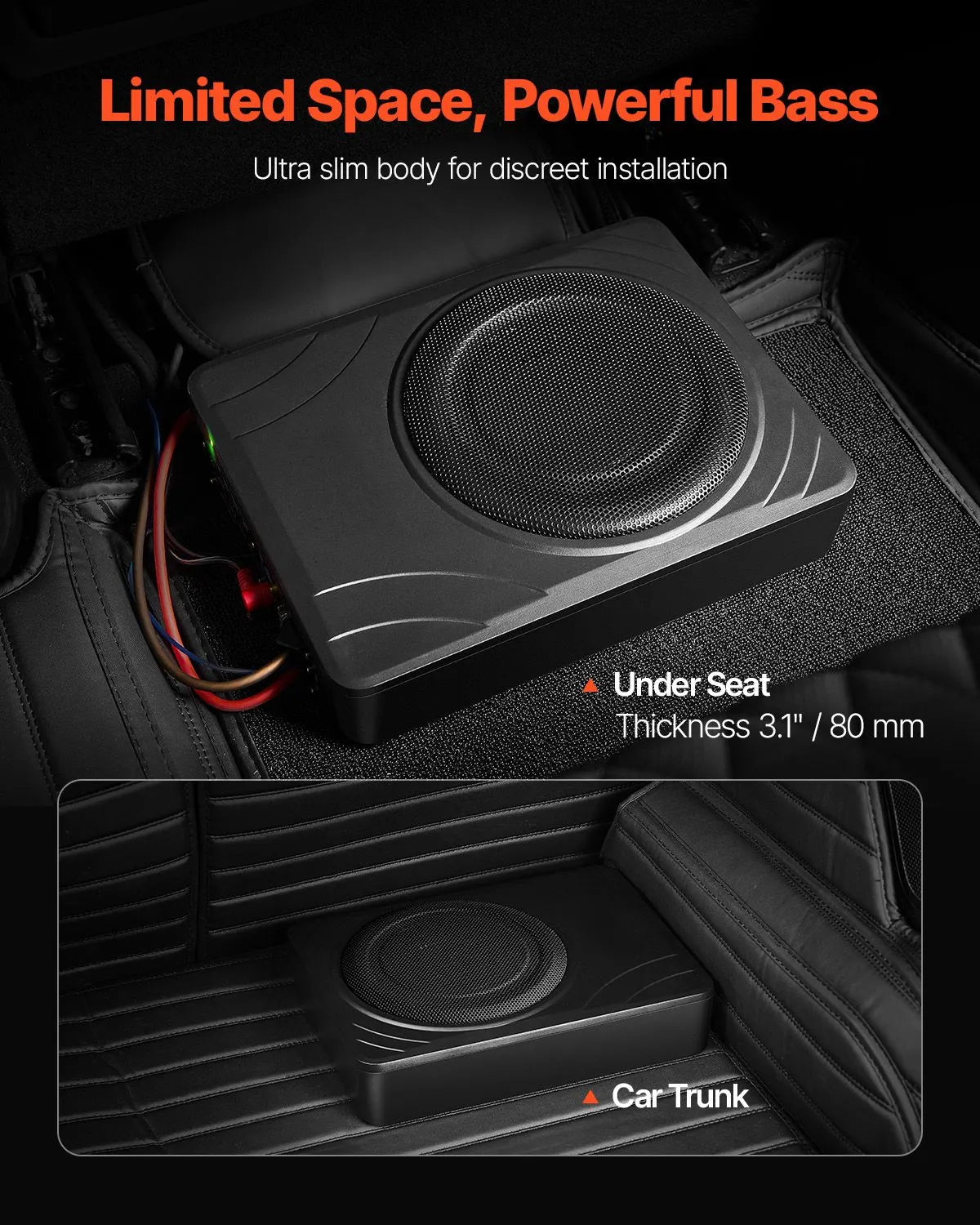 8" 300W Under Seat Car Subwoofer Slim Powered Car/Truck Subwoofer System - Image 2