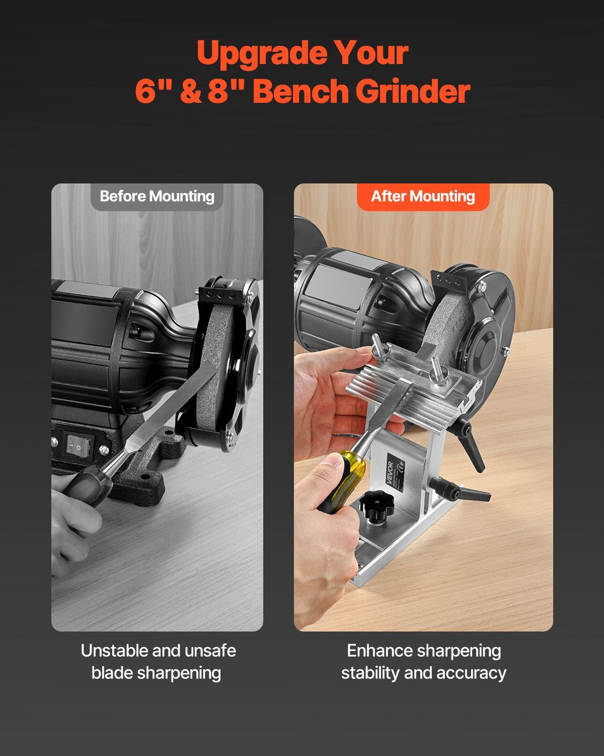 Sharpening Tool Rest Jig, Adjustable Replacement Tool Rest Sharpening Jig for 6" or 8" (152 mm or 203 mm) Bench Grinders – with Flat Miter Slide for 0–2.5 inch (0–64 mm) Wide Blades and Chisels - Image 3