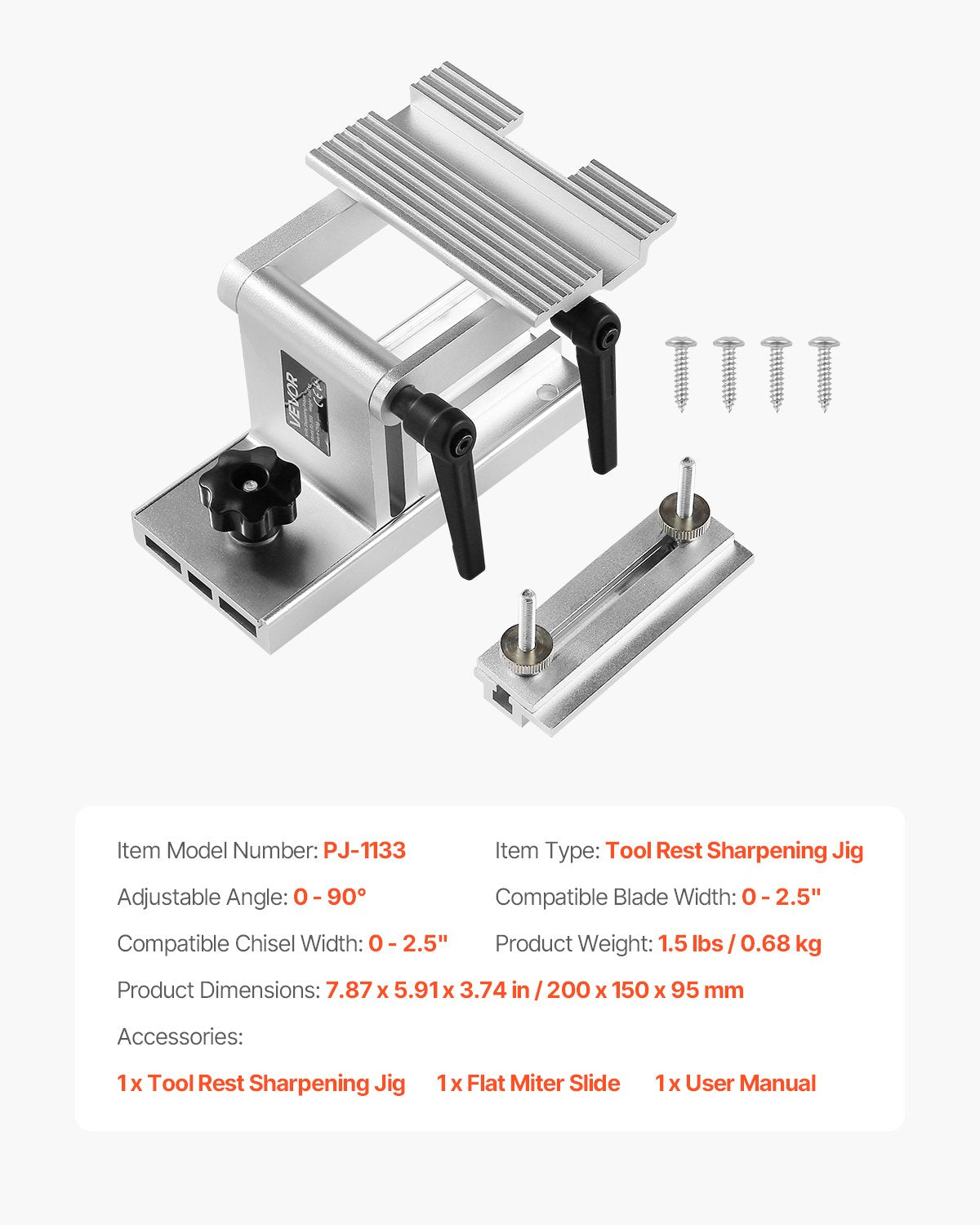 Sharpening Tool Rest Jig, Adjustable Replacement Tool Rest Sharpening Jig for 6" or 8" (152 mm or 203 mm) Bench Grinders – with Flat Miter Slide for 0–2.5 inch (0–64 mm) Wide Blades and Chisels - Image 7