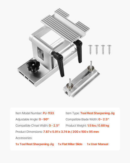 Sharpening Tool Rest Jig, Adjustable Replacement Tool Rest Sharpening Jig for 6" or 8" (152 mm or 203 mm) Bench Grinders – with Flat Miter Slide for 0–2.5 inch (0–64 mm) Wide Blades and Chisels - Image 7